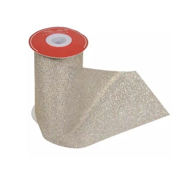 4"x15 Ft Gold Glitter Web Mesh Metallic Wired Edge Ribbon for Wreaths - Picture 3 of 4